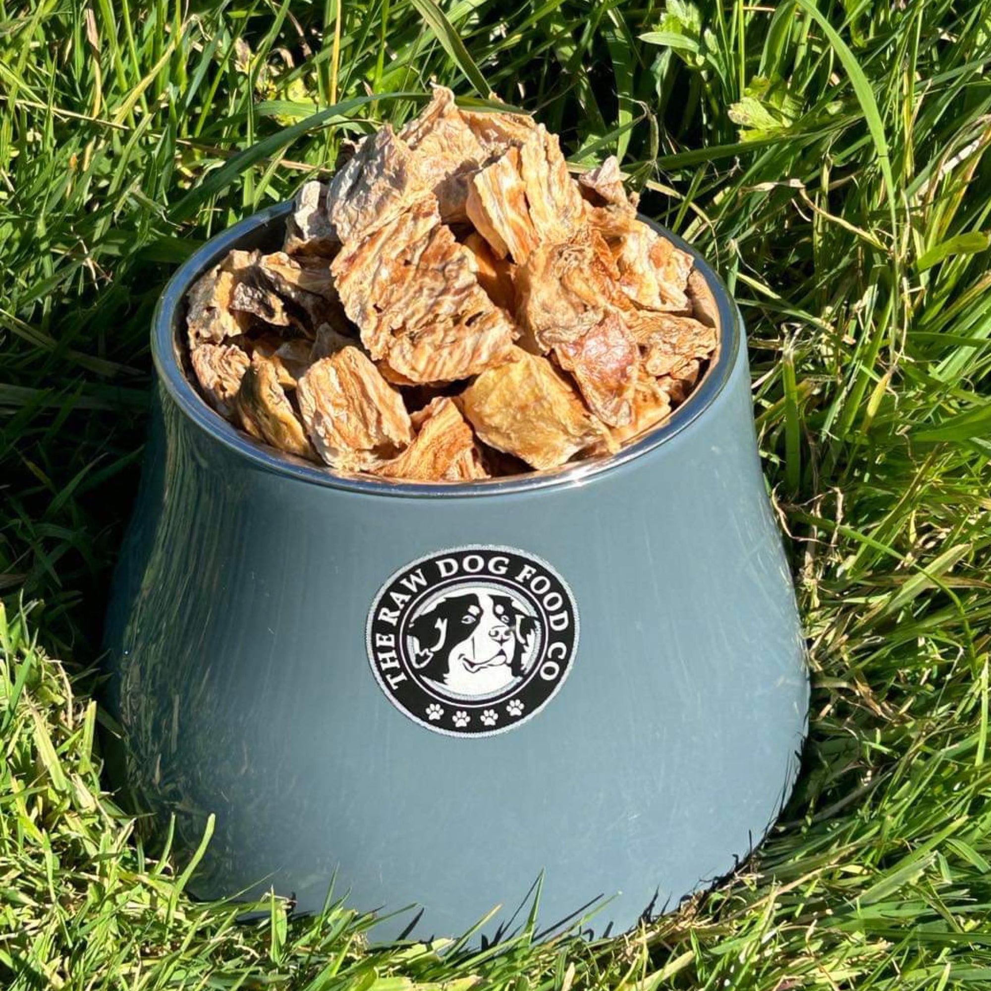 A bowl of air-dried ling skin treats for cats and dogs. 