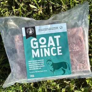 A picture of a packet of wild goat mince available for pets in nz.
