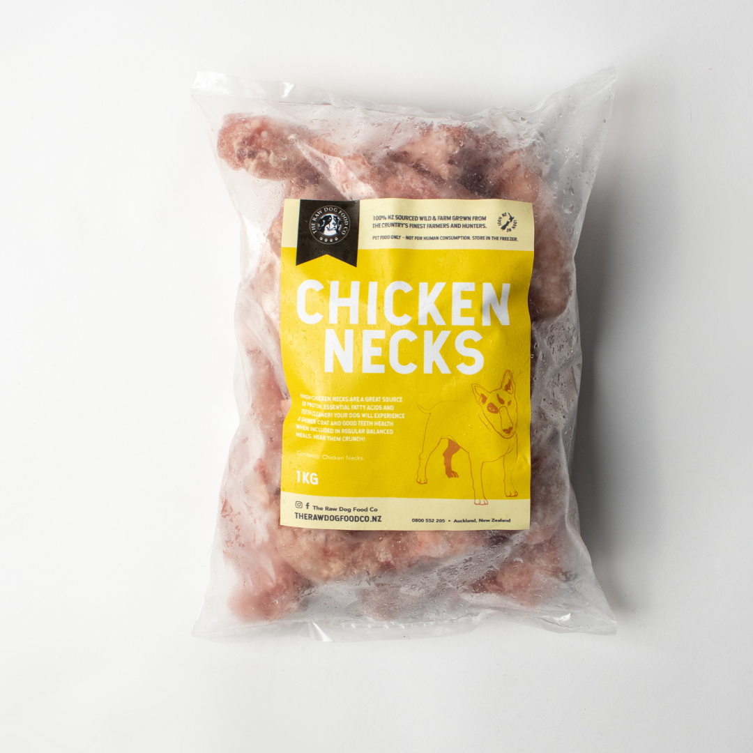 An image of a bag of frozen chicken necks.