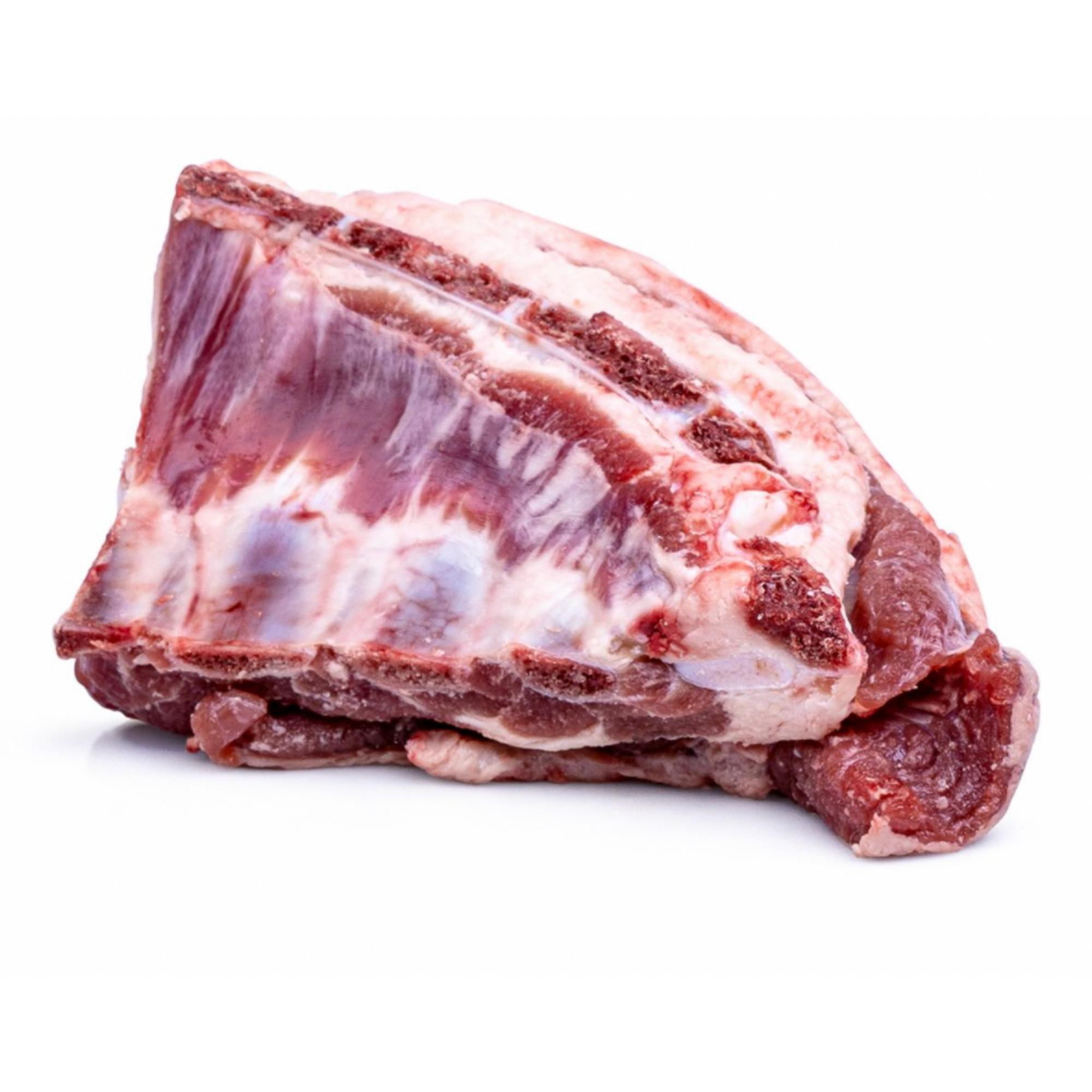 A picture of a frozen piece of lamb brisket.